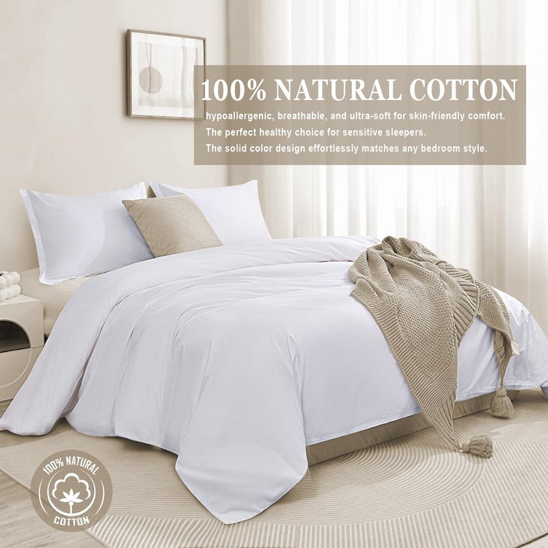 Colourful Snail 100-Percent Cotton Duvet Cover Set, Hidden Zipper Closure, Ultra Soft, Easy Care and Durable, Simple Bedding Style, King, White (Comforter Not Included) - Image 2